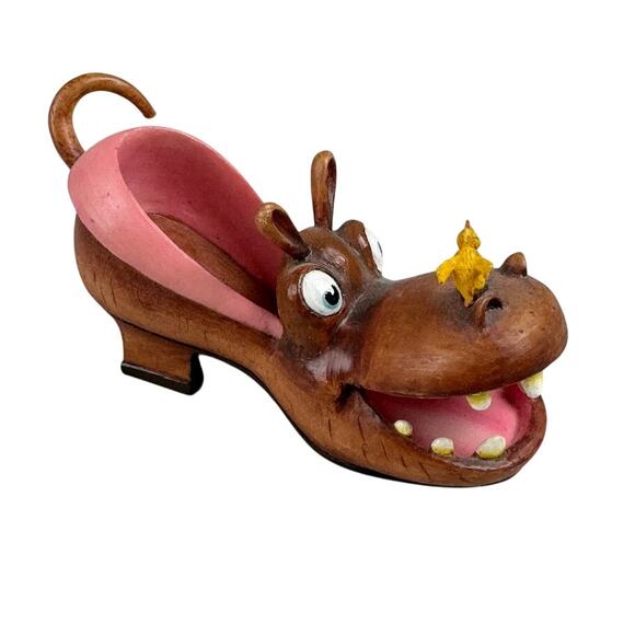 Willow Hall Shoo Shoo Figurine Grunt Grunt Hippo with Bird Official Design No. 6 - Picture 3 of 7